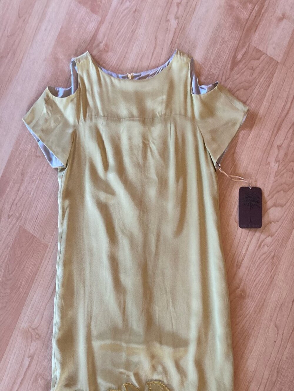 100% Silk Chartreuse Cut-Out Dress